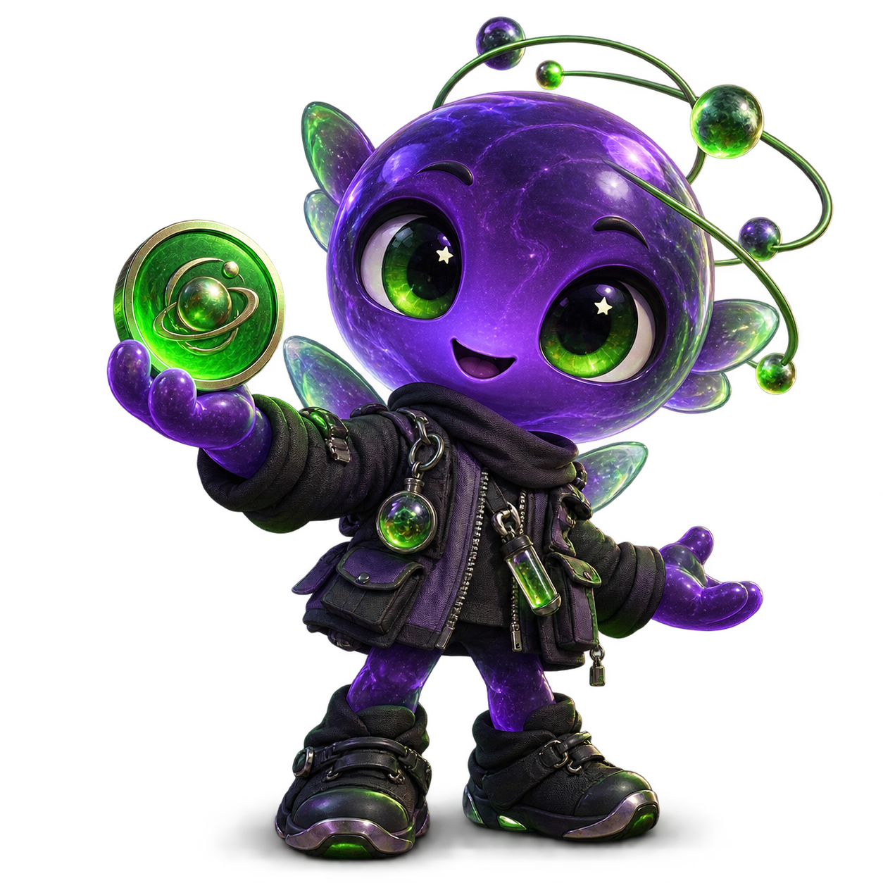Purple Orbit presenting a green reward token